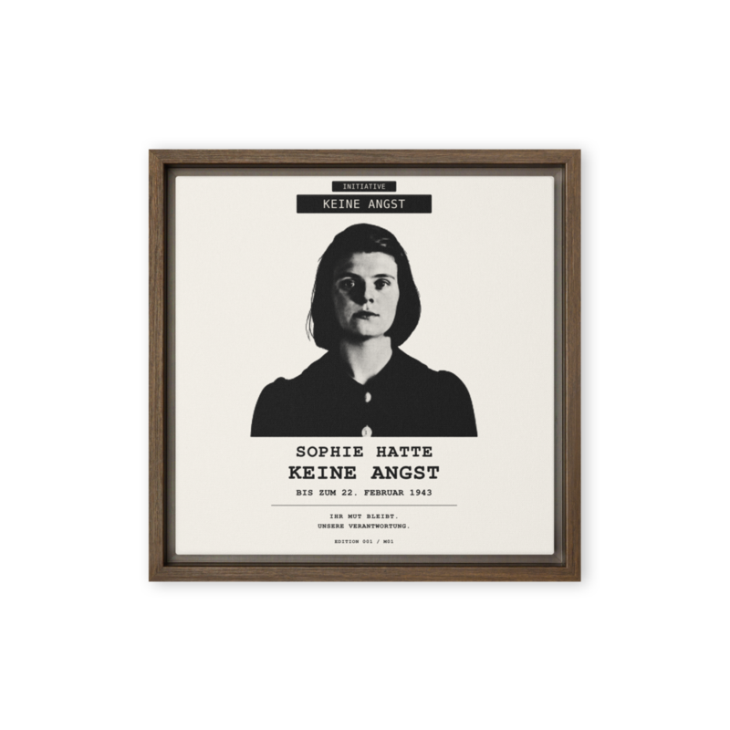 Sophie Scholl – Gerahmte Leinwand · Brown · framed-canvas-(in)-brown-12x12-front-6aa05d457e82d.png