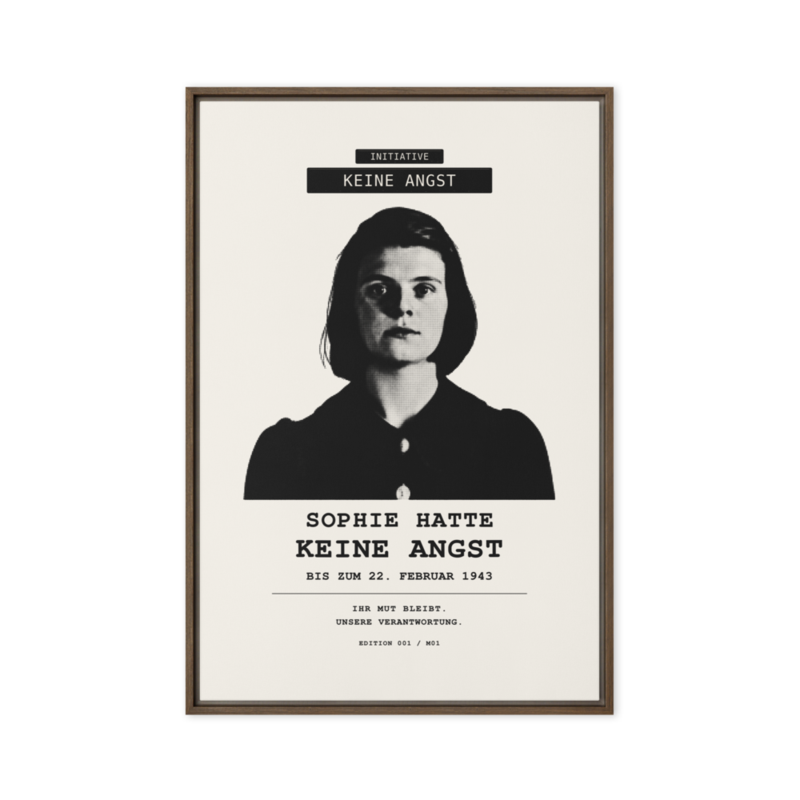 Sophie Scholl – Gerahmte Leinwand · Brown · framed-canvas-(in)-brown-24x36-front-6aa05d5b8de64.png