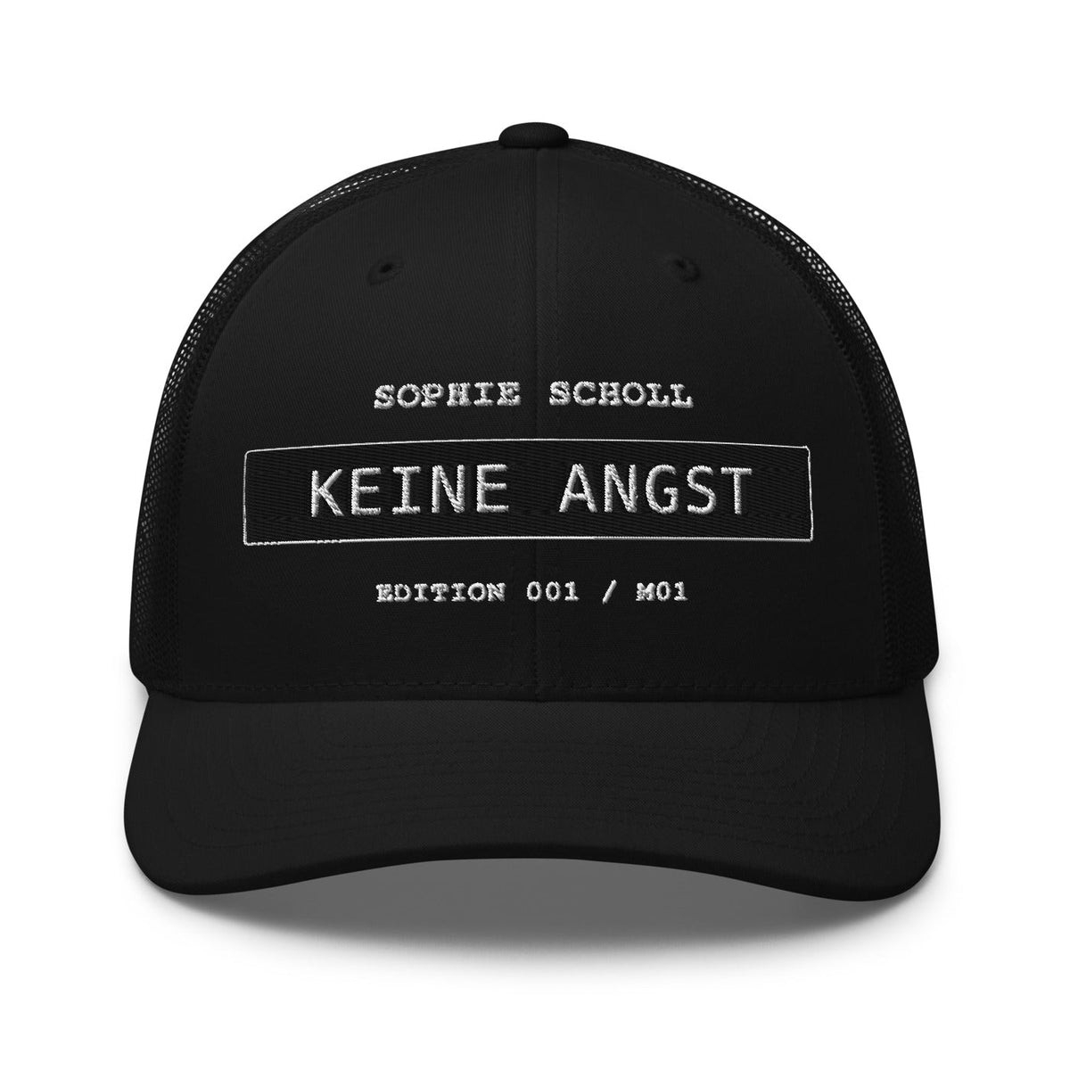 Sophie Scholl – Retro-Trucker-Cap – Black – großes Original-Stickmotiv