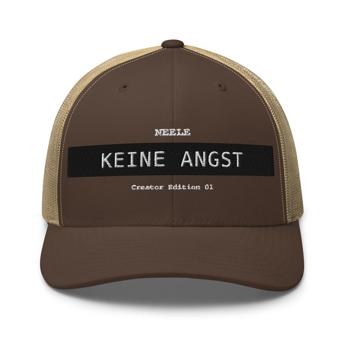 Neele – Retro-Trucker-Cap · Brown/ Khaki · Vorderansicht | Originalmotiv
