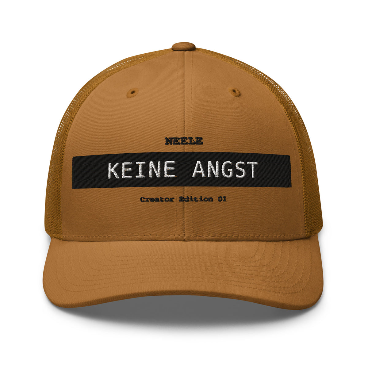 Neele – Retro-Trucker-Cap · Caramel · Vorderansicht | Originalmotiv