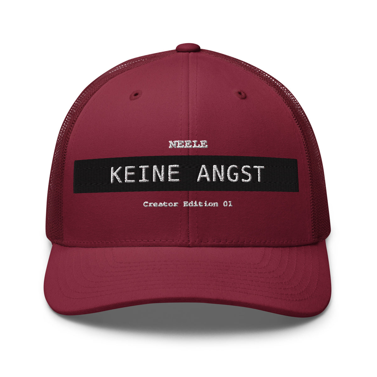 Neele – Retro-Trucker-Cap · Cranberry · Vorderansicht | Originalmotiv