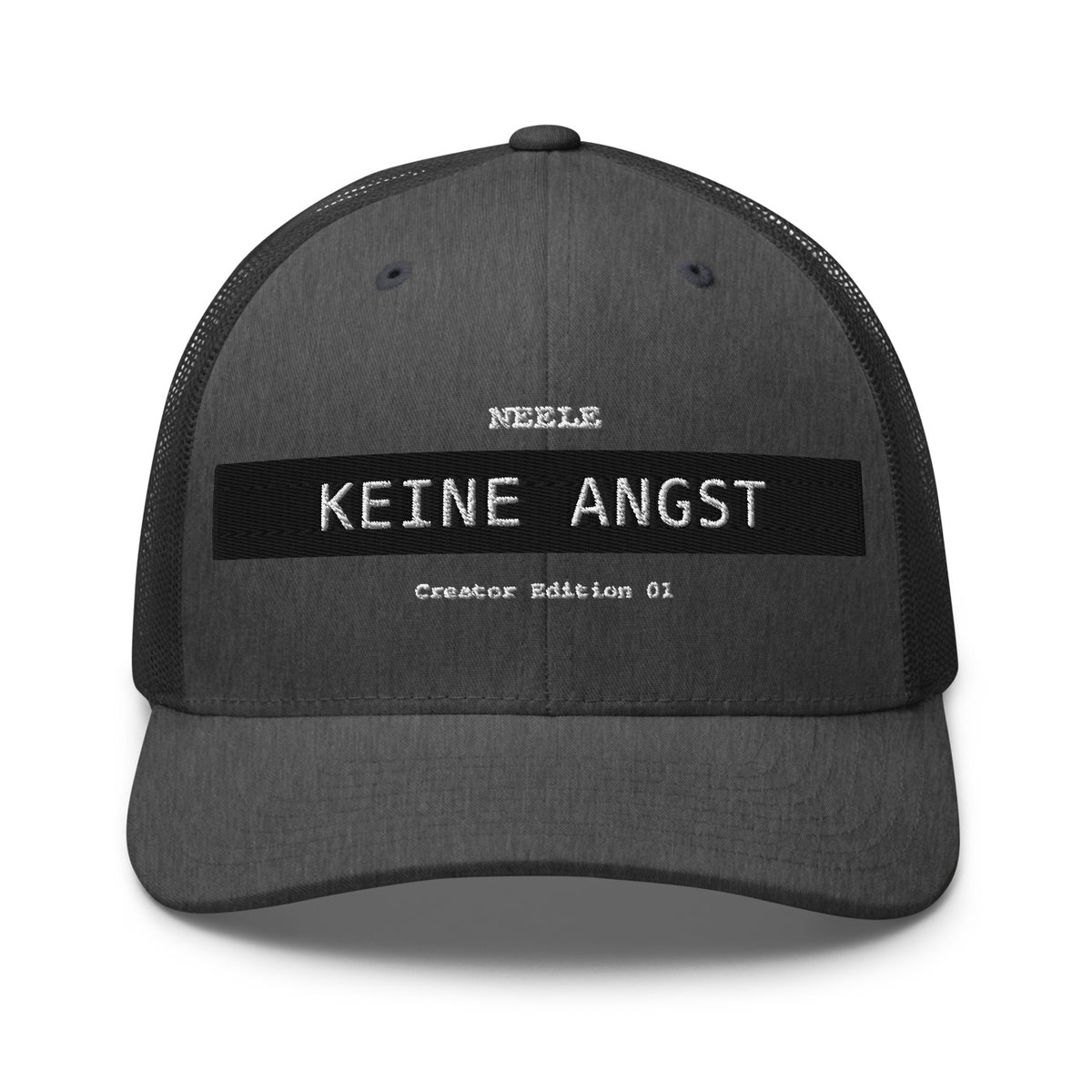 Neele – Retro-Trucker-Cap · Dark Heather Gray · Vorderansicht | Originalmotiv