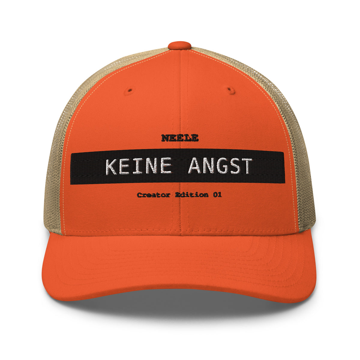 Neele – Retro-Trucker-Cap · Rustic Orange/ Khaki · Vorderansicht | Originalmotiv