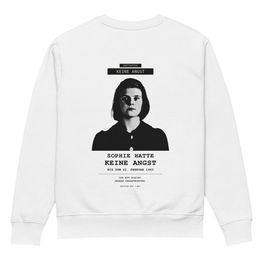 Sophie Scholl – Unisex Bio-Pullover – White – Rückansicht | Originalmotiv