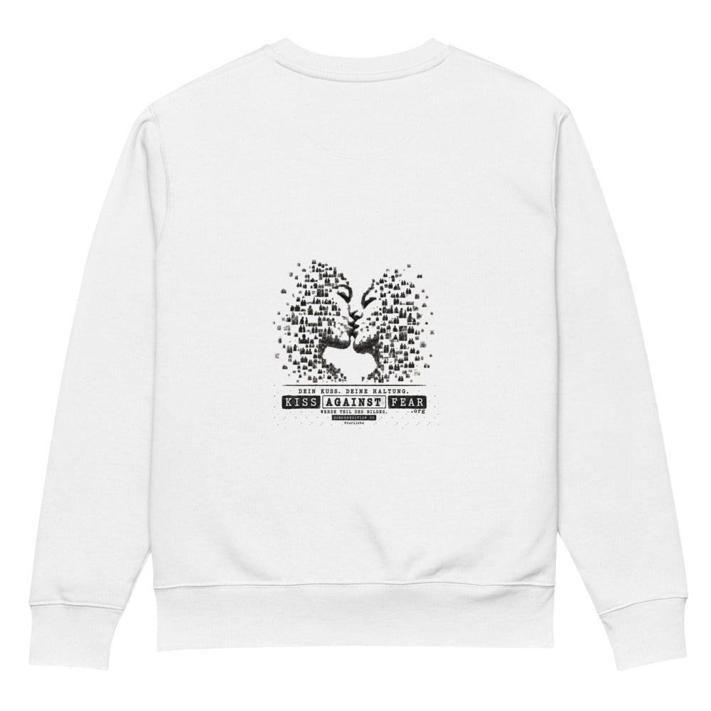 Kiss Against Fear – Deutsch – Unisex Bio-Pullover – White – Rückansicht | Originalmotiv