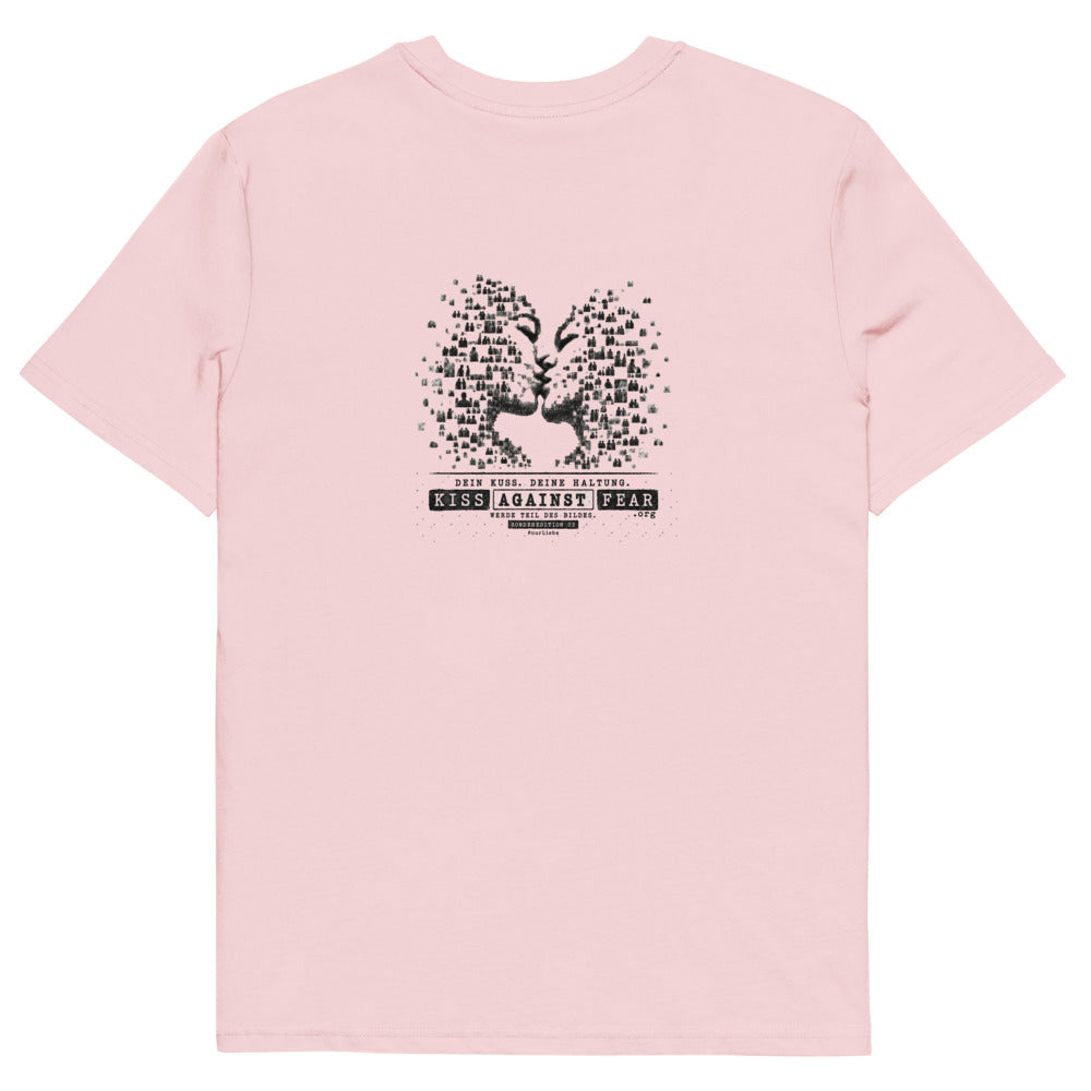 Kiss Against Fear – Deutsch – Unisex T-Shirt aus Bio-Baumwolle Creator 2.0 – Cotton Pink – Rückansicht | Originalmotiv