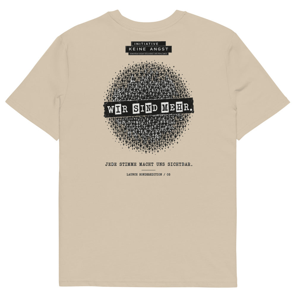 Sonderedition „Wir sind mehr“ – Unisex T-Shirt aus Bio-Baumwolle Creator 2.0 – Desert Dust – Rückansicht | Originalmotiv