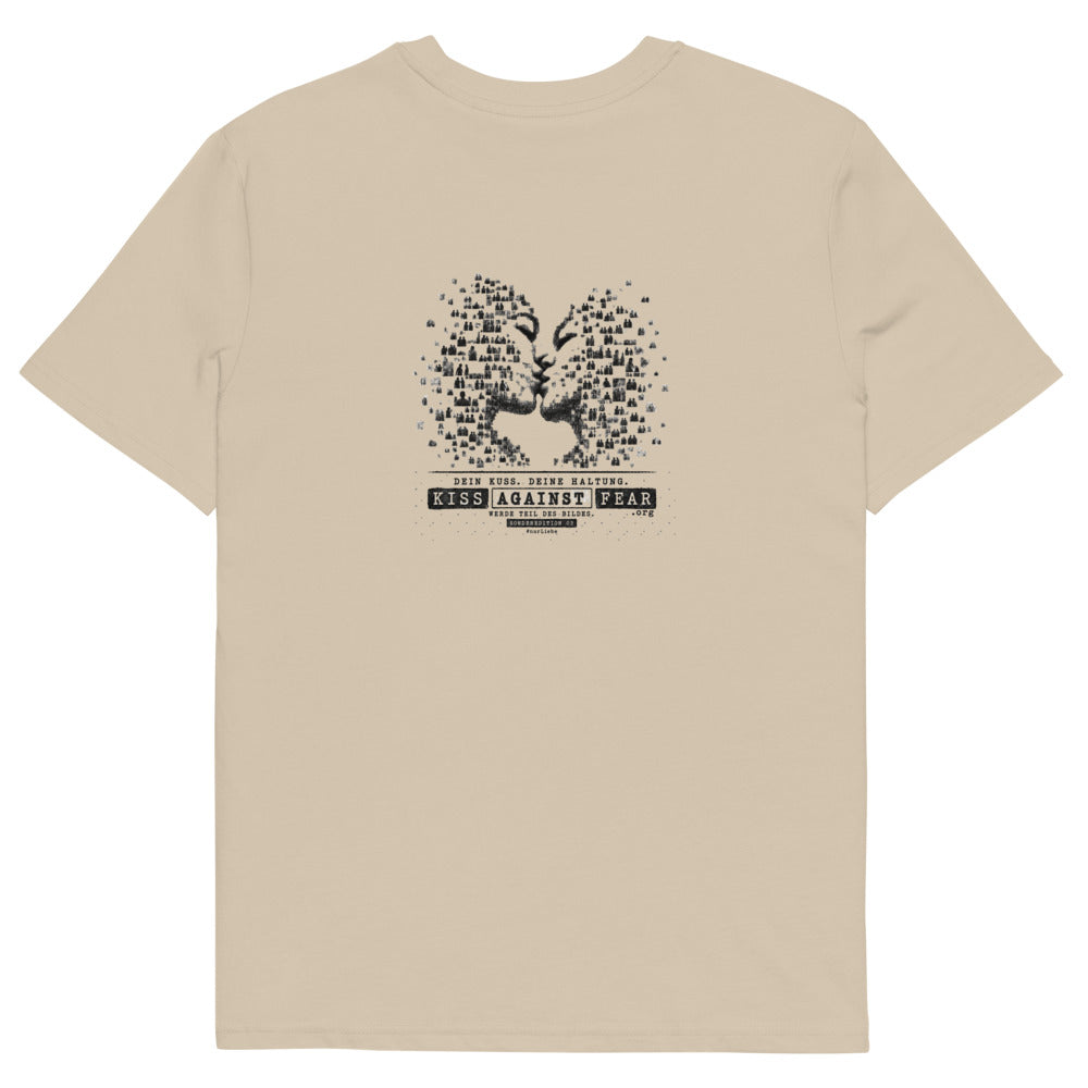 Kiss Against Fear – Deutsch – Unisex T-Shirt aus Bio-Baumwolle Creator 2.0 – Desert Dust – Rückansicht | Originalmotiv
