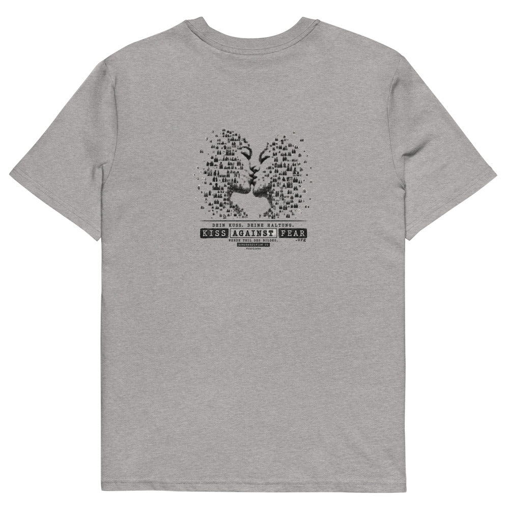 Kiss Against Fear – Deutsch – Unisex T-Shirt aus Bio-Baumwolle Creator 2.0 – Heather Grey – Rückansicht | Originalmotiv