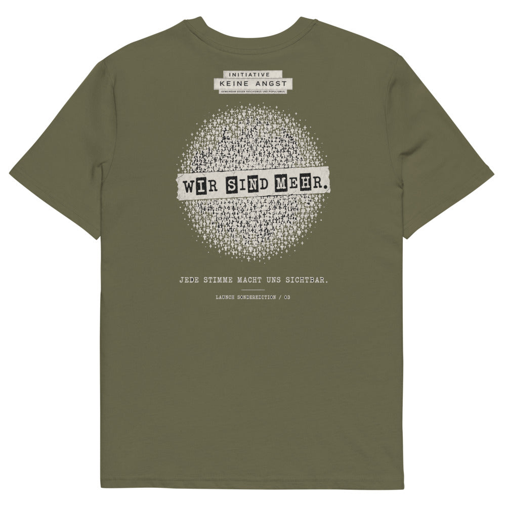 Sonderedition „Wir sind mehr“ – Unisex T-Shirt aus Bio-Baumwolle Creator 2.0 – Khaki – Rückansicht | Originalmotiv