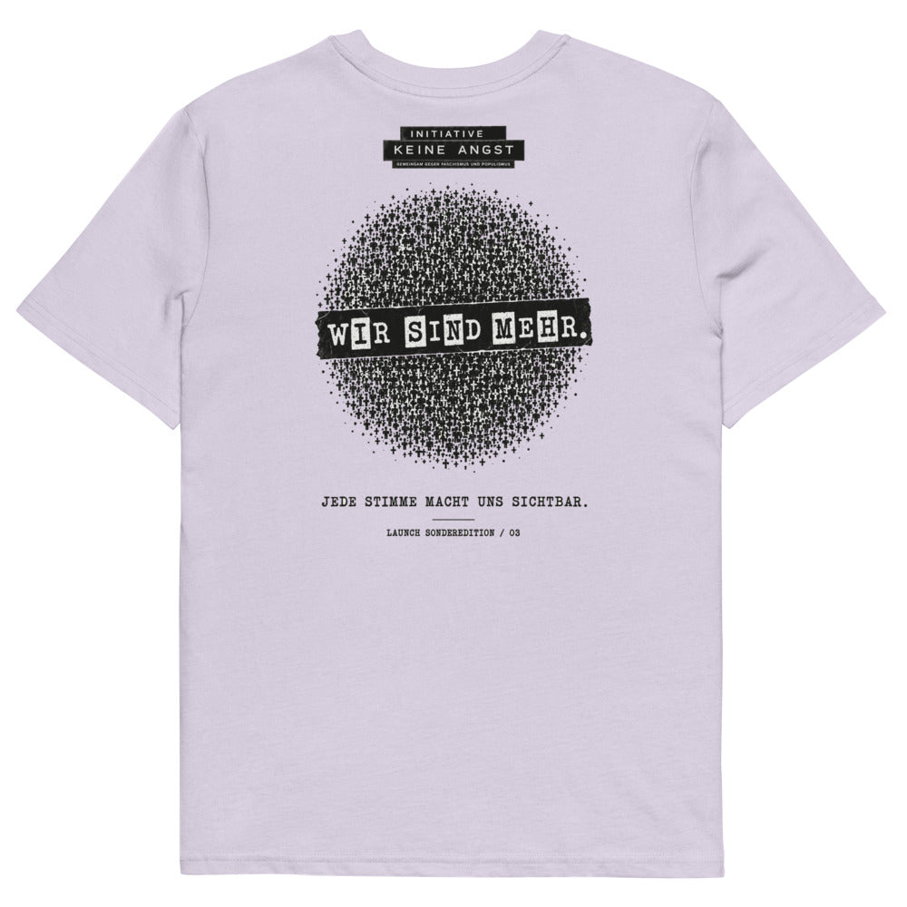Sonderedition „Wir sind mehr“ – Unisex T-Shirt aus Bio-Baumwolle Creator 2.0 – Lavender – Rückansicht | Originalmotiv
