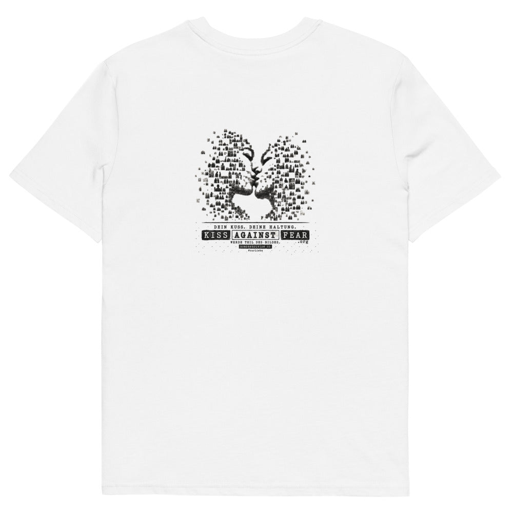 Kiss Against Fear – Deutsch – Unisex T-Shirt aus Bio-Baumwolle Creator 2.0 – White – Rückansicht | Originalmotiv