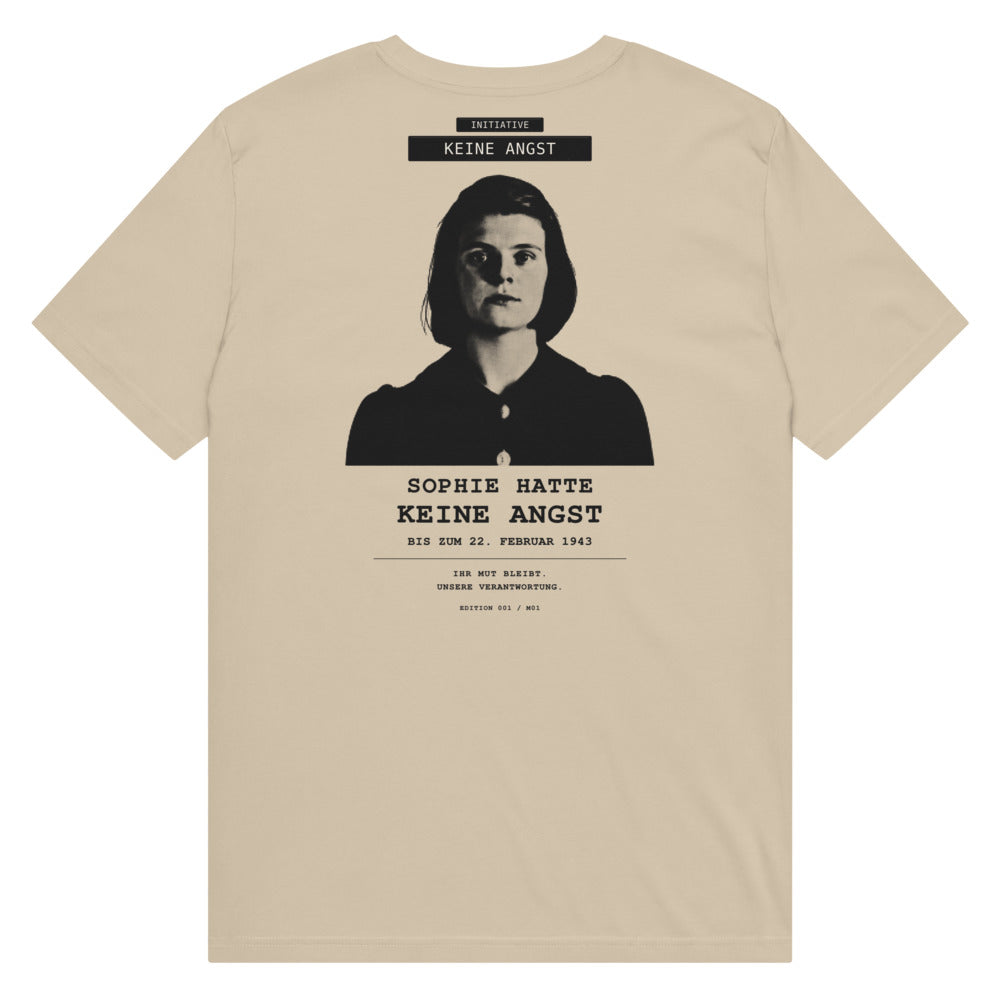 Sophie Scholl – Mittelschweres Unisex Bio-T-Shirt – Desert Dust – Rückansicht | Originalmotiv