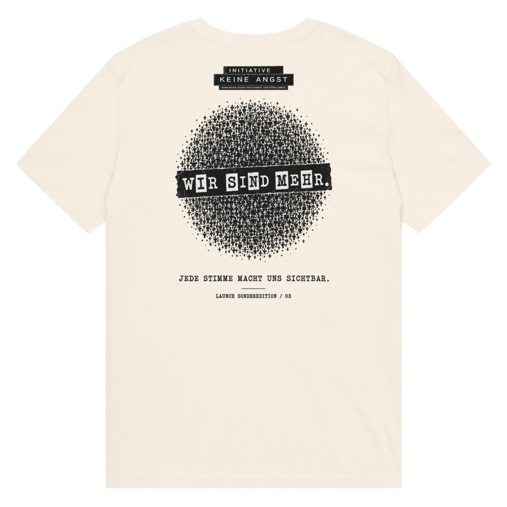 Sonderedition „Wir sind mehr“ – Mittelschweres Unisex Bio-T-Shirt – Vintage White – Rückansicht | Originalmotiv