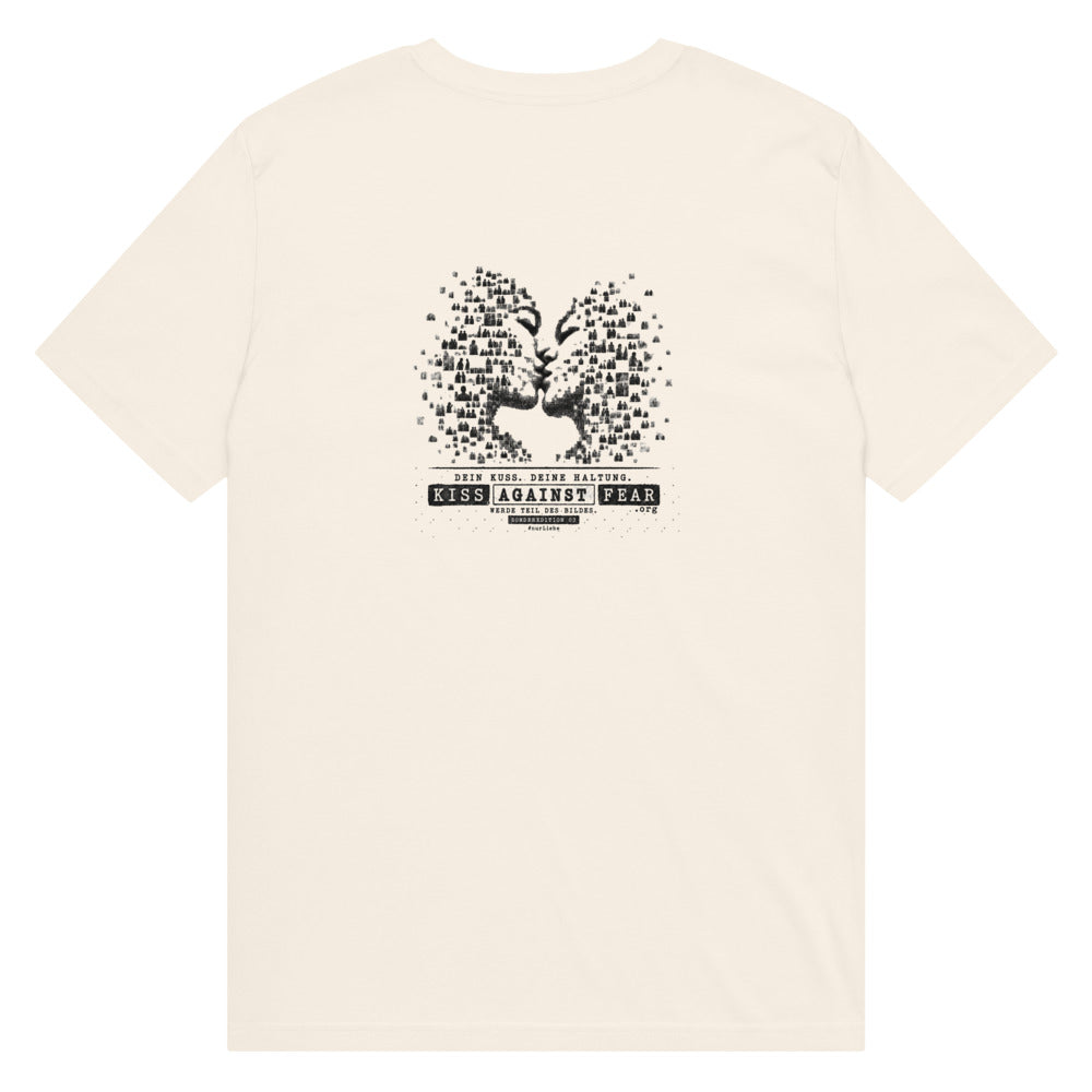Kiss Against Fear – Deutsch – Mittelschweres Unisex Bio-T-Shirt – Vintage White – Rückansicht | Originalmotiv