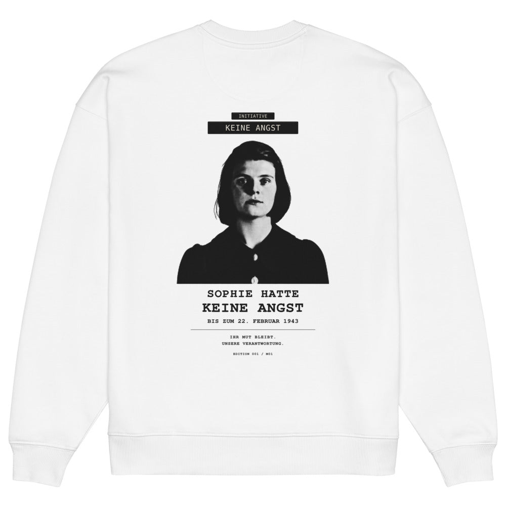 Sophie Scholl – Oversized Unisex Bio-Pullover – White – Rückansicht | Originalmotiv